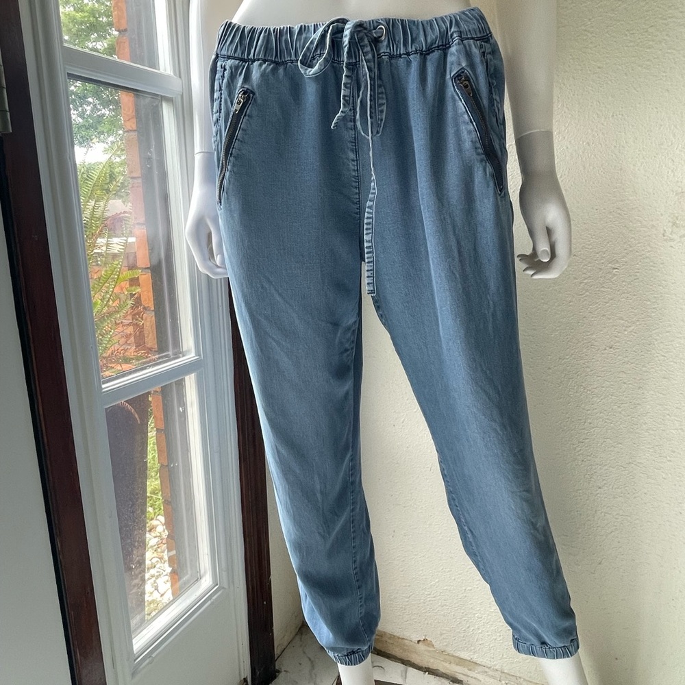 Per Se chambray drawstring joggers